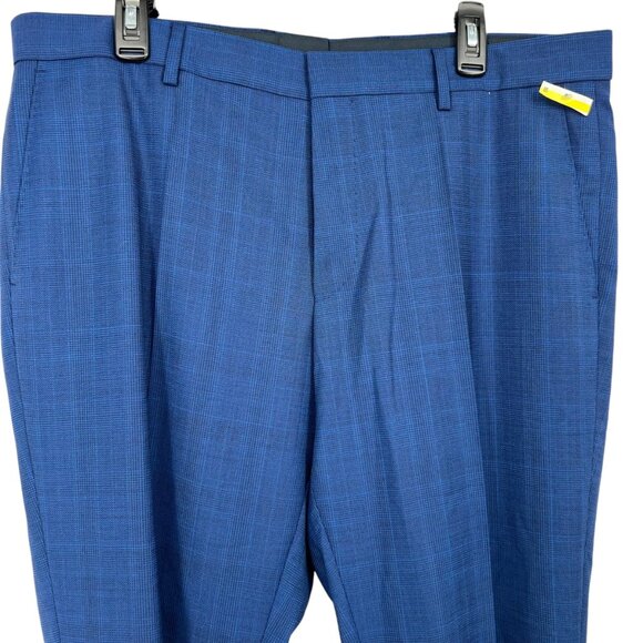 Hugo Boss Fine Check Dress Pants Wool Blend Tailored Fit Blue Mens Waist 39 NWOT - Picture 1 of 9